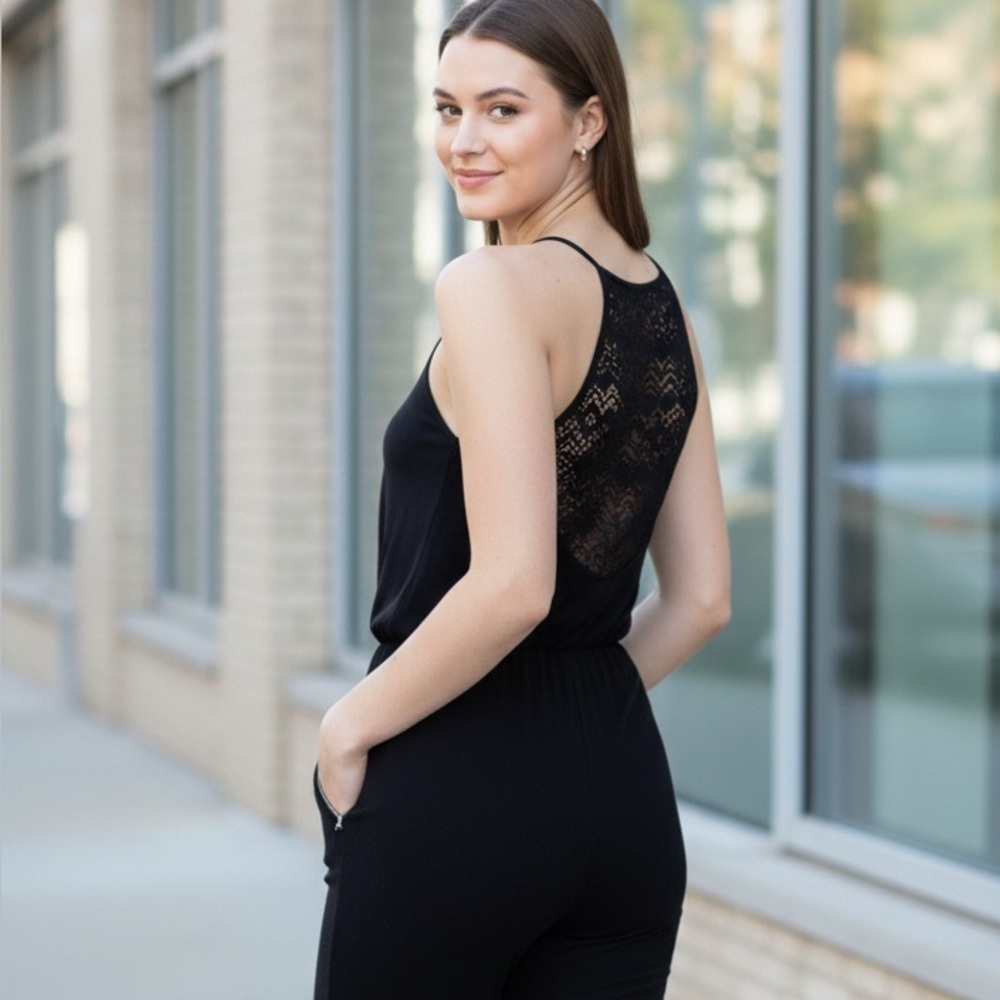 Mossimo Supply Co. Black Lace Back Jumpsuit. Size XL